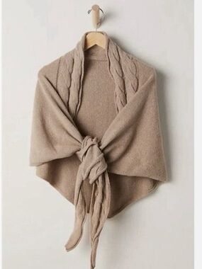 Free People Oatmeal Knit Wrap with Braided Detail